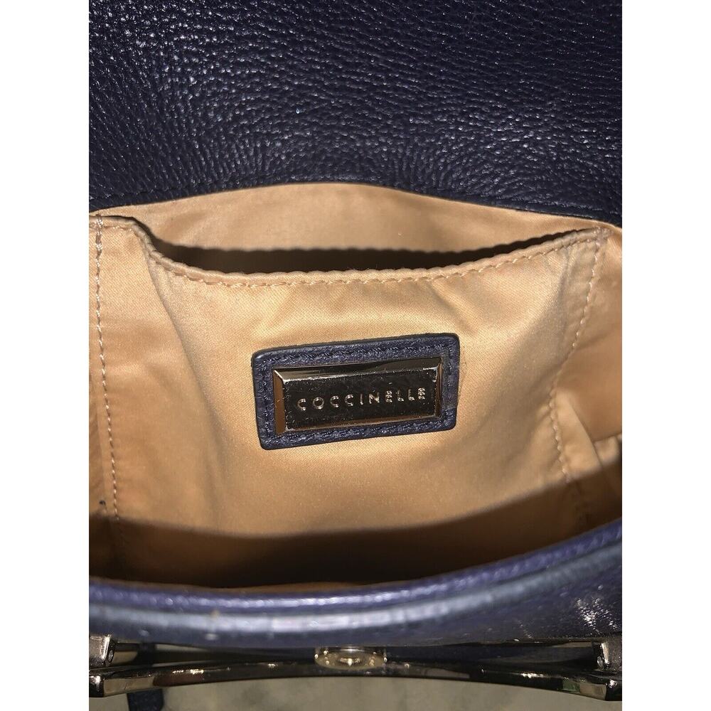 COCCINELLE Blue Pebbled Leather Gold Hardware Crossbody Flap Bag - Picture 6 of 7